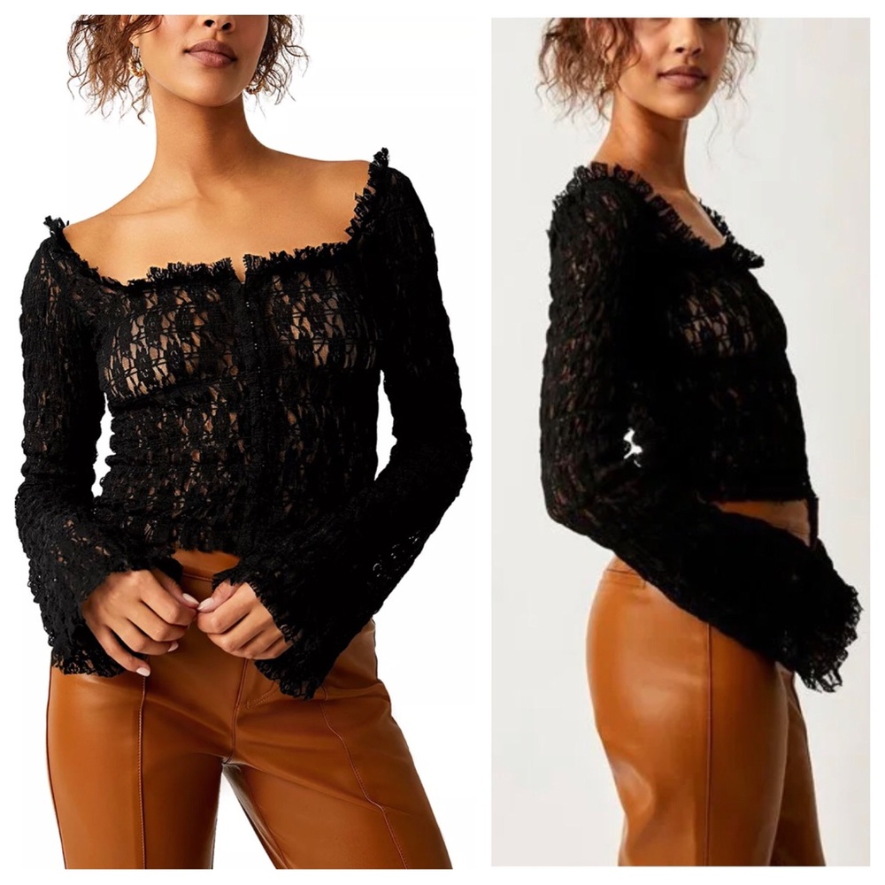 NWT Free People One Madison Top in Black